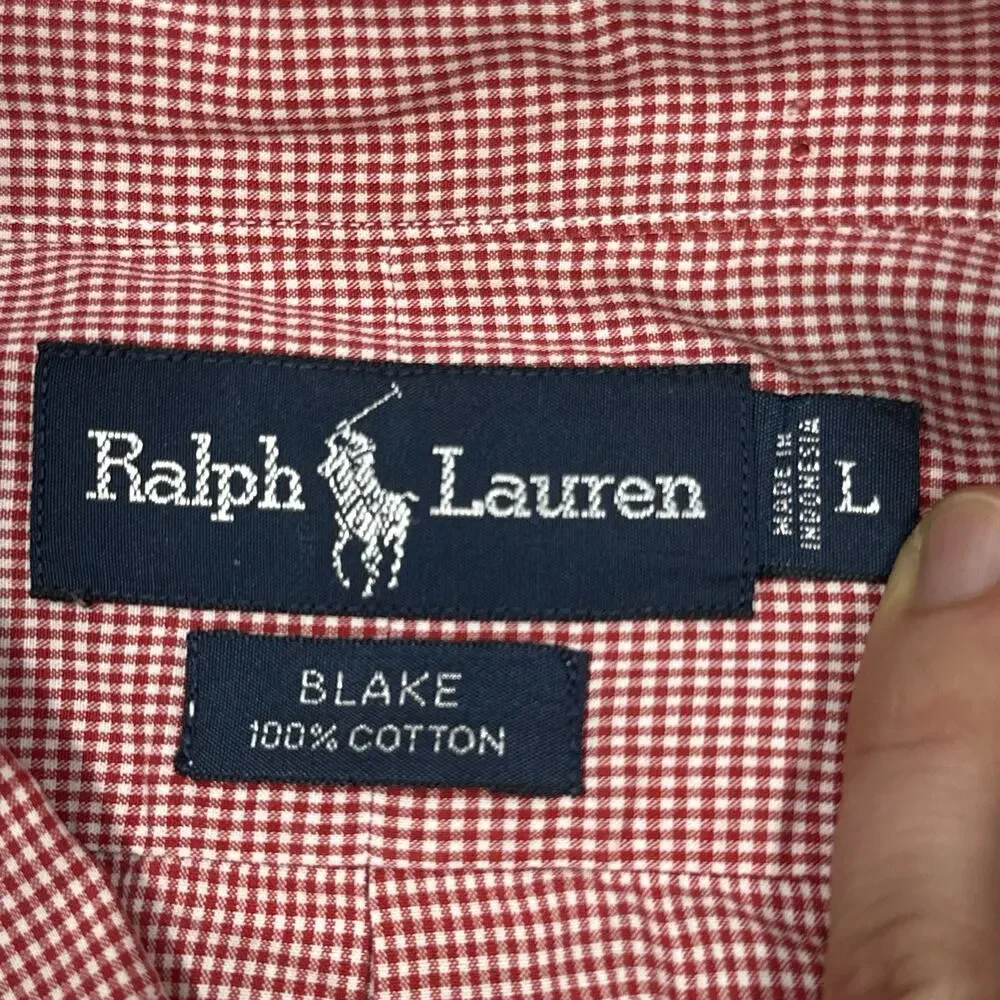 Ralph Lauren Blake Mens L Red White Check Short Sleeve Button Down Shirt